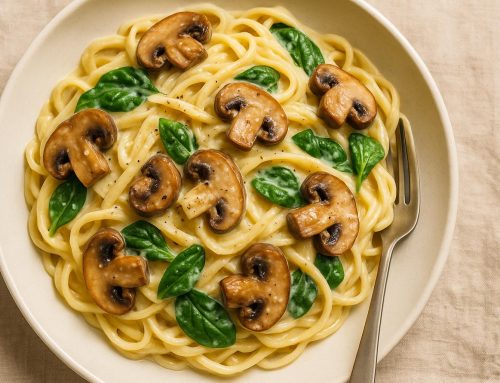 Eric GanderCreamy Mushroom and Spinach Fettuccine with Garlic Parmesan Sauce